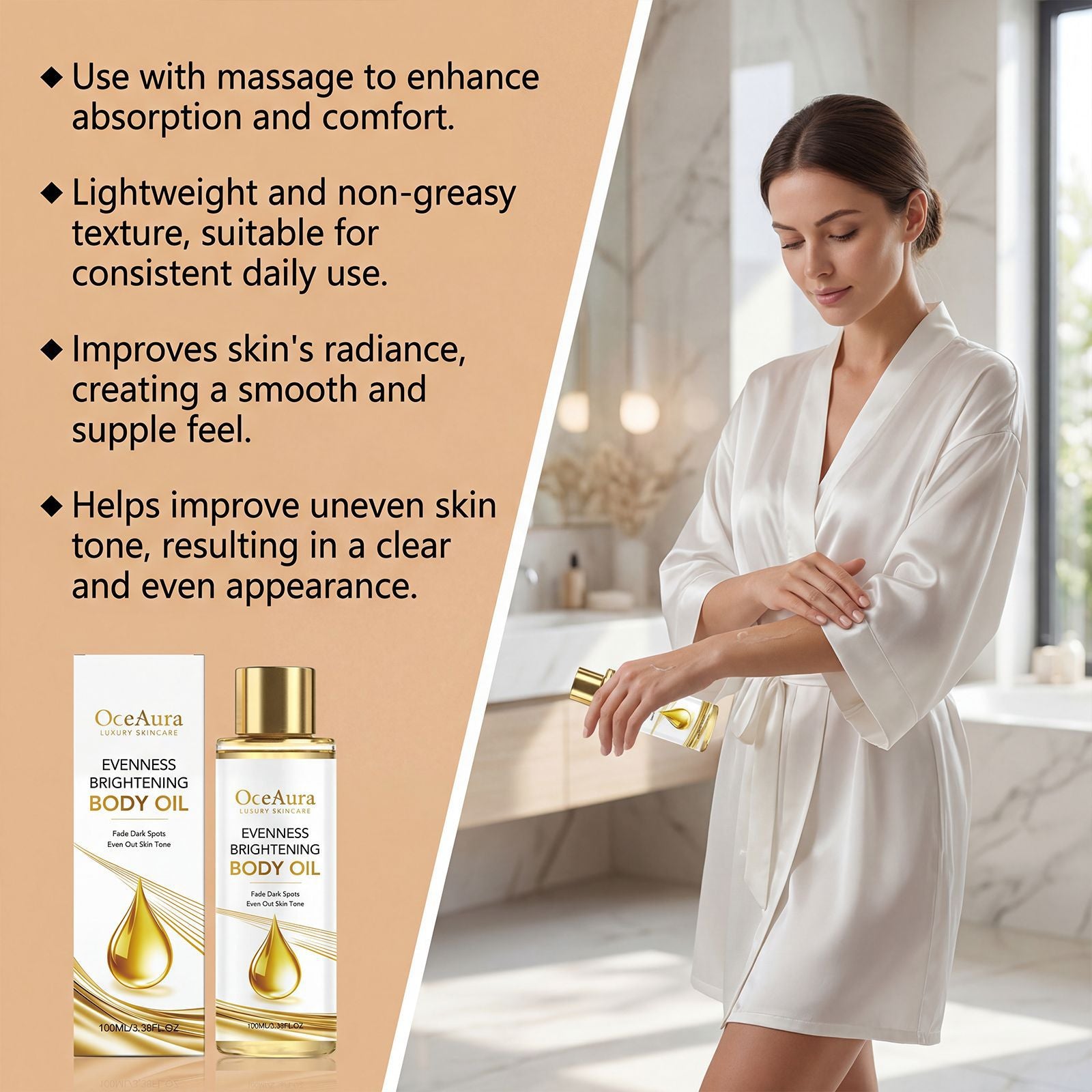 Brightening Body Oil Firming Moisturizing Rejuvenating Smoothing Softening Fade Fine Lines Soothing Repairing Glowing Body Oil