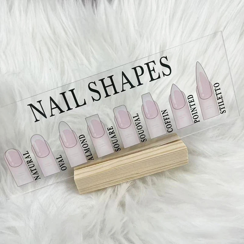 Nail Shapes Display Board With Wood Base Mannequin Fingertips And Nail Shape Guide Static Artwork Sign For Salon Decor