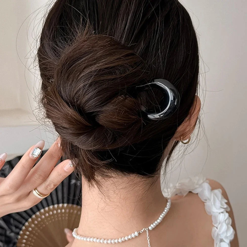 French Styles Wavy U Shaped Hairpins 2 Prong Resin Hair Forks For Buns Chignons Women Girls Party Hairstyle Accessories