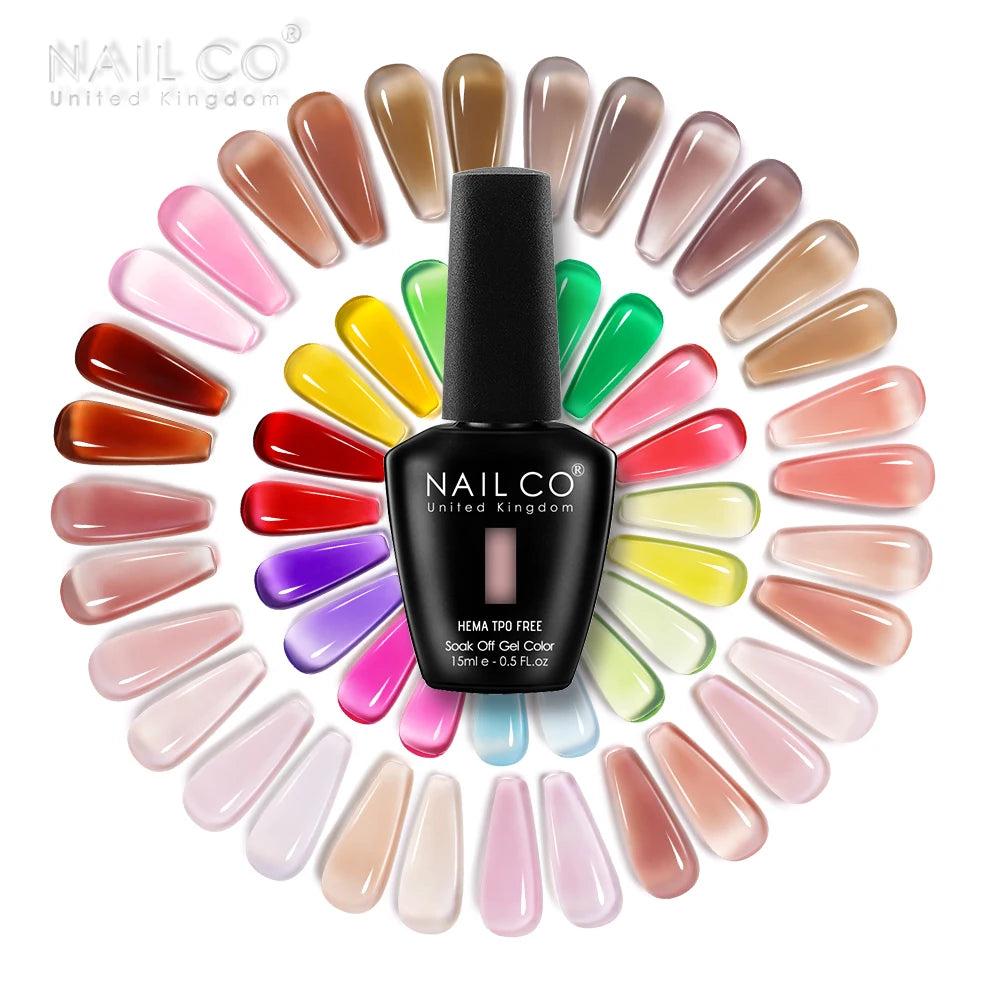 NAILCO 15ml Translucent Gel Nail Polish Semi-permanent Varnish UV Nails Art Glitter HEMA TPO FREE Gel Polish Manicure For Nails