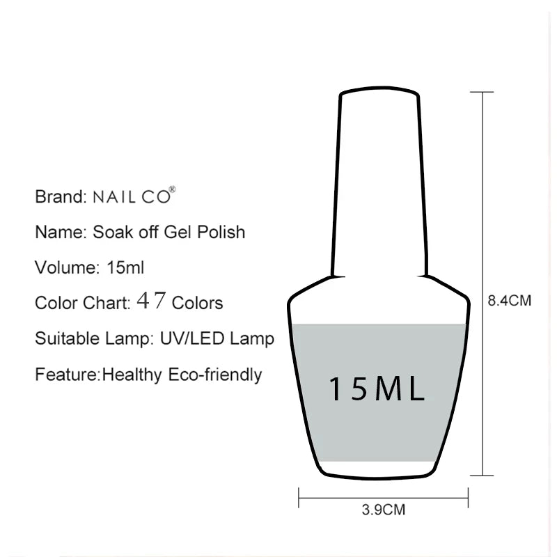 NAILCO 15ml Translucent Gel Nail Polish Semi-permanent Varnish UV Nails Art Glitter HEMA TPO FREE Gel Polish Manicure For Nails
