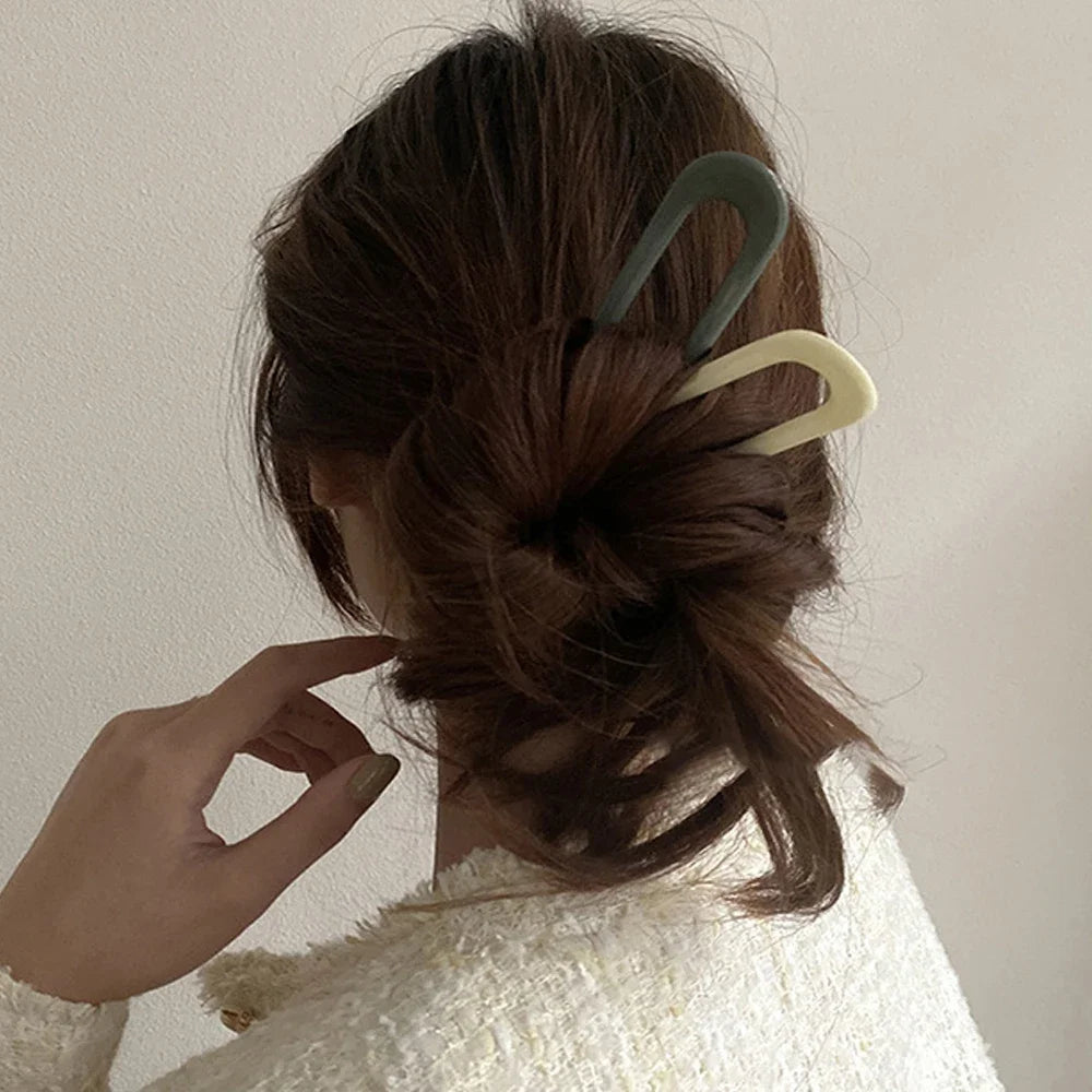 French Styles Wavy U Shaped Hairpins 2 Prong Resin Hair Forks For Buns Chignons Women Girls Party Hairstyle Accessories