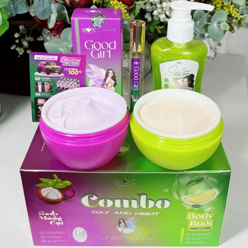 Body Ngay dem S.O.N Kem Body Bưởi Măng Cụt Nguyễn Tiên, trắng nhanh, xoá bỏ các vết thâm sạm, Tặng Nước hoa+Sữa tắm Combo