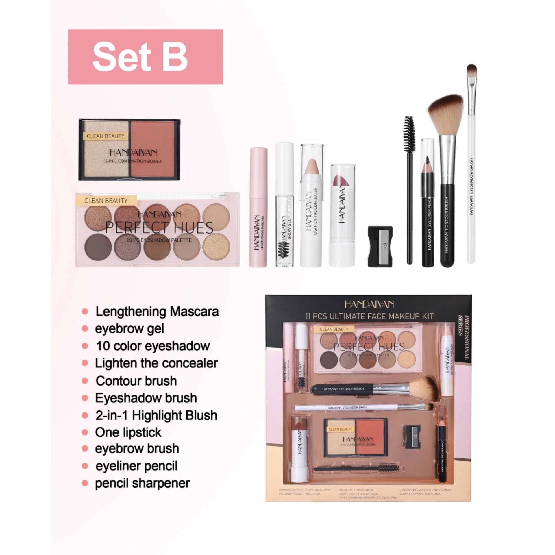 Professional Makeup Kit 11 Pieces Shadow Contour Blusher Set Waterproof Highly Pigmented Smudge Proof Face Cosmetics Collection