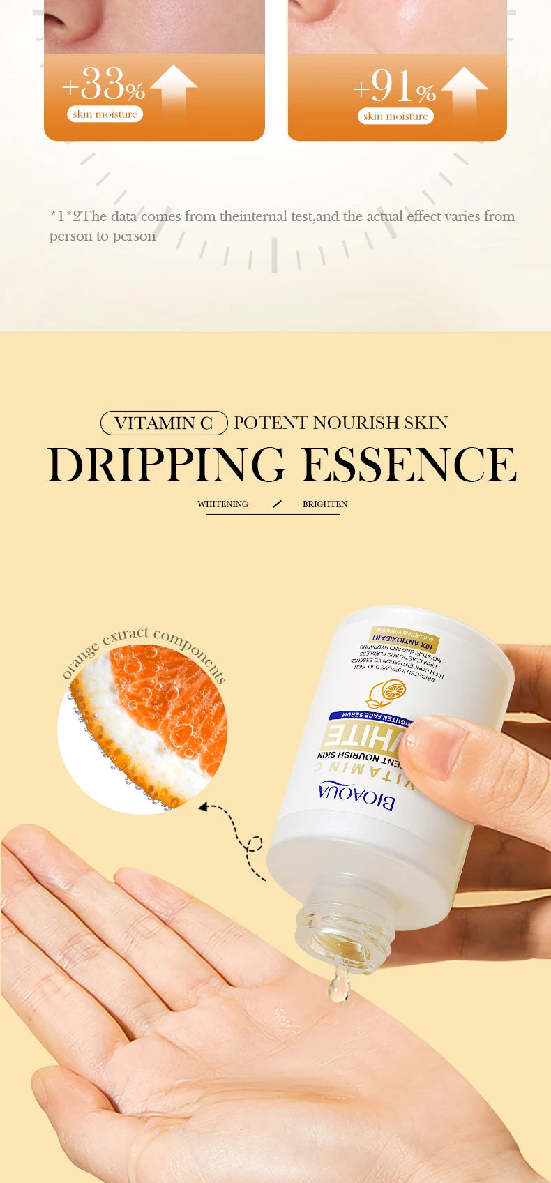 BIOAQUA Vitamin C Face Serum Whitening Moisturizing Anti Wrinkles Anti Wrinkles Anti-Aging Facial Essence for Face Skin Care