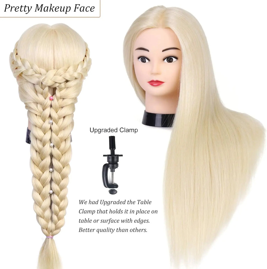 80% Real Hair Mannequin Head 24'' Hair Hairdresser Training Head With Clamp Manikin Cosmetology Doll Head For Braiding Curling