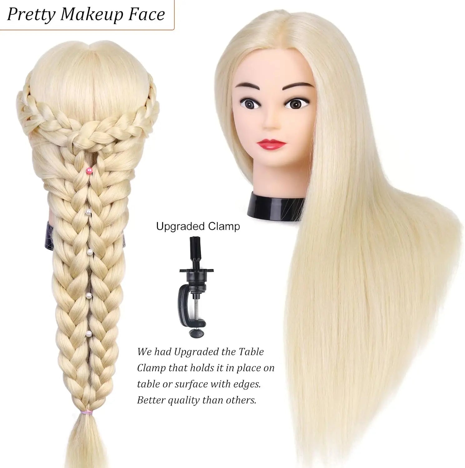 80% Real Hair Mannequin Head 24'' Hair Hairdresser Training Head With Clamp Manikin Cosmetology Doll Head For Braiding Curling