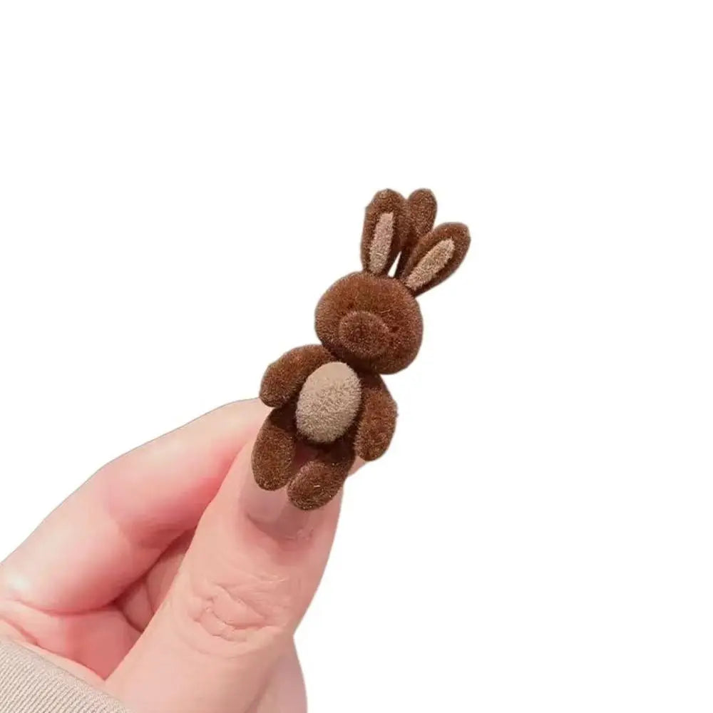 Hair Ornament Cute Design Cartoon Bear Hairpin Lightweight Sweet Style Side Hair Clip Flocking Durable Barrette