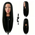 26" Long Black Hair Synthetic Training Head | Free Stand, for Curling, Braiding, Updos & Trimming