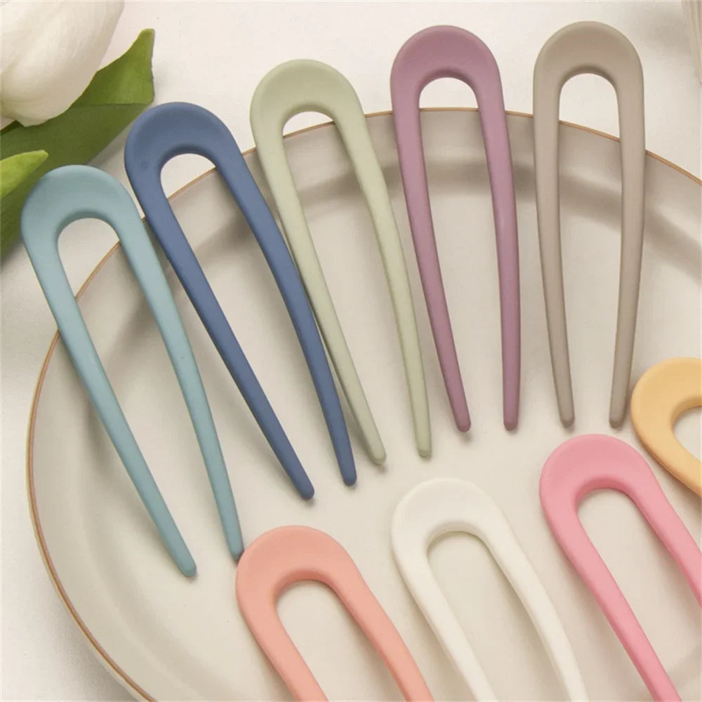 French Styles Wavy U Shaped Hairpins 2 Prong Resin Hair Forks For Buns Chignons Women Girls Party Hairstyle Accessories