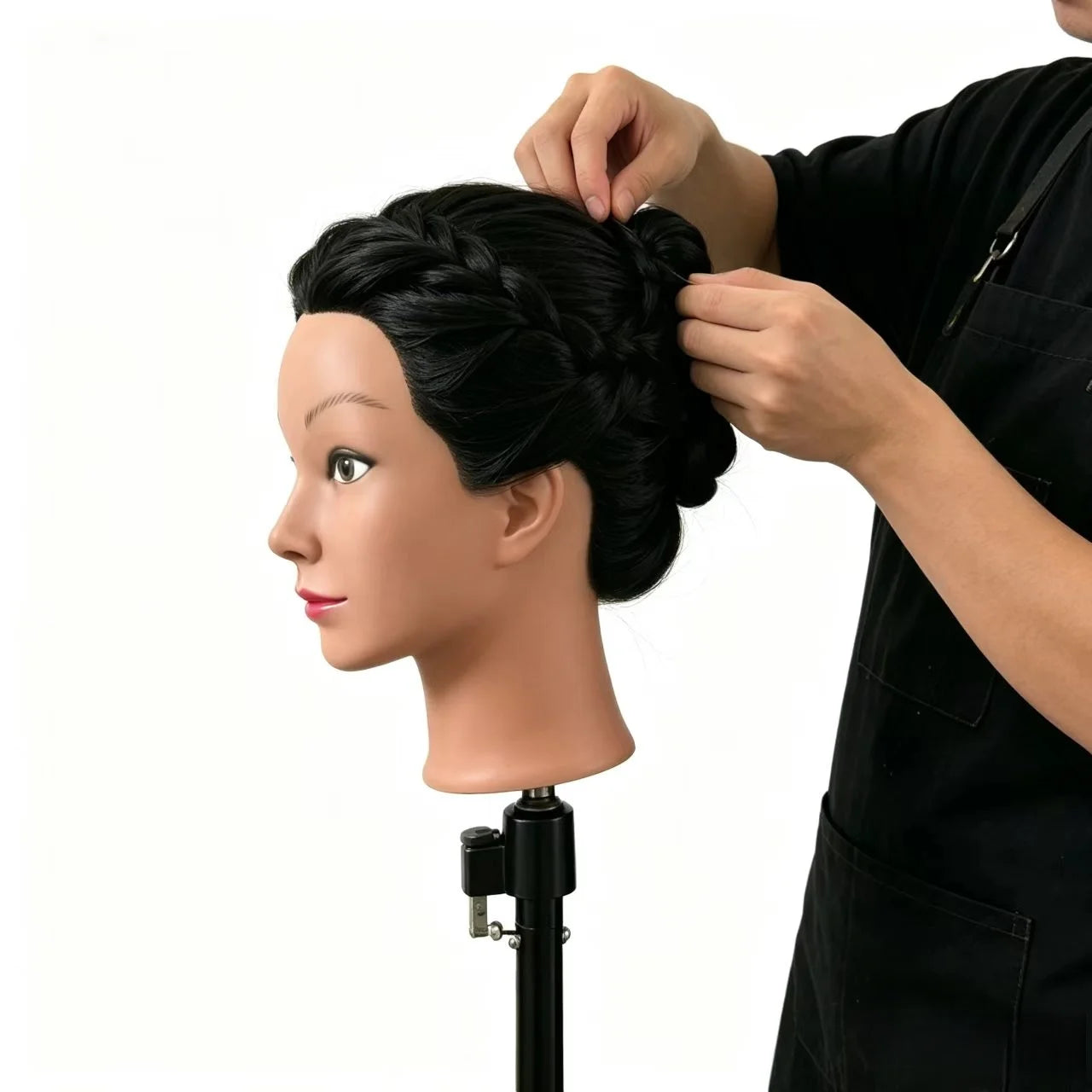 26" Long Black Hair Synthetic Training Head | Free Stand, for Curling, Braiding, Updos & Trimming