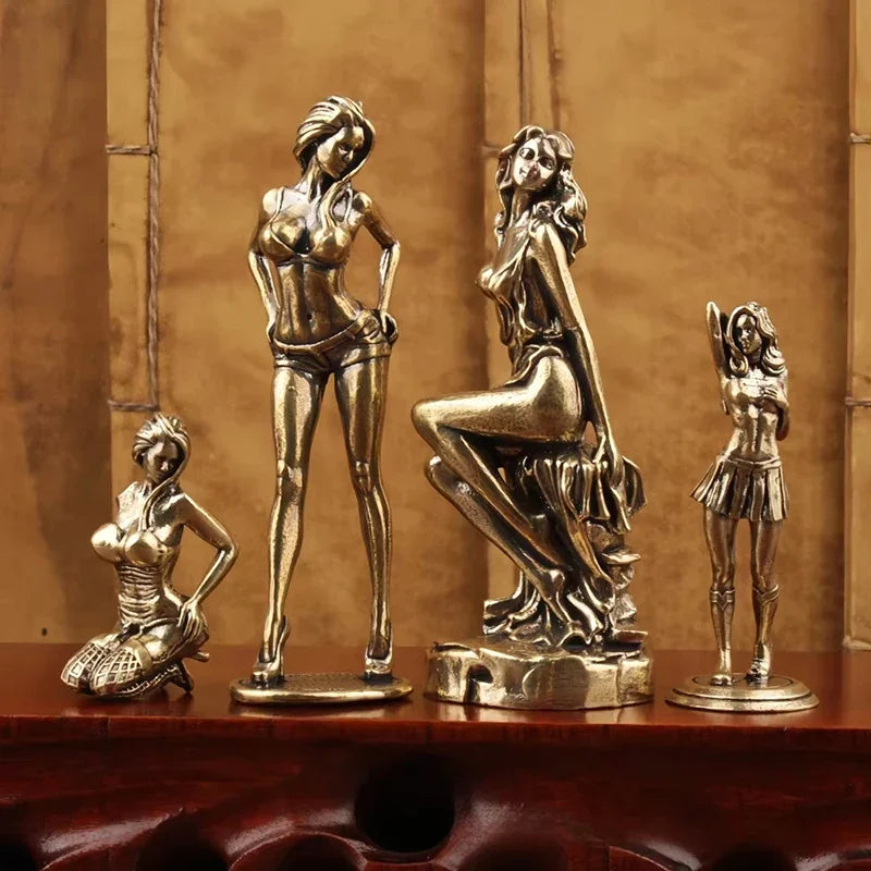Brass Sexy Girl Figurines Bikini Beauty Statue Naked Woman Ornament Home Decor Model Art Sculptures Collectible Gifts for Man