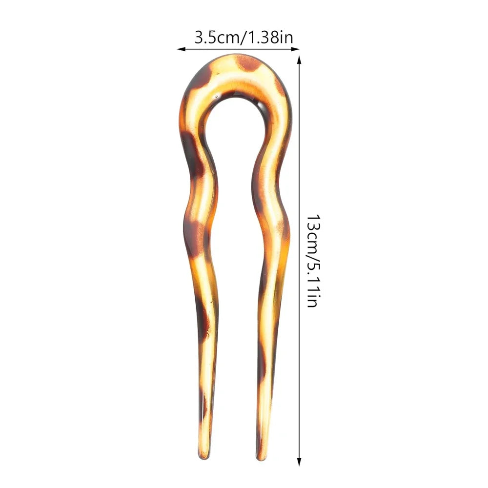 French Styles Wavy U Shaped Hairpins 2 Prong Resin Hair Forks For Buns Chignons Women Girls Party Hairstyle Accessories