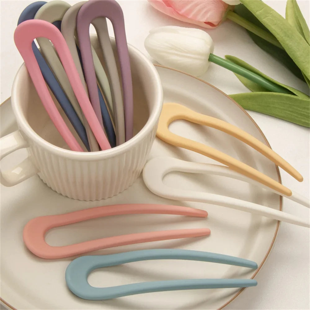 French Styles Wavy U Shaped Hairpins 2 Prong Resin Hair Forks For Buns Chignons Women Girls Party Hairstyle Accessories