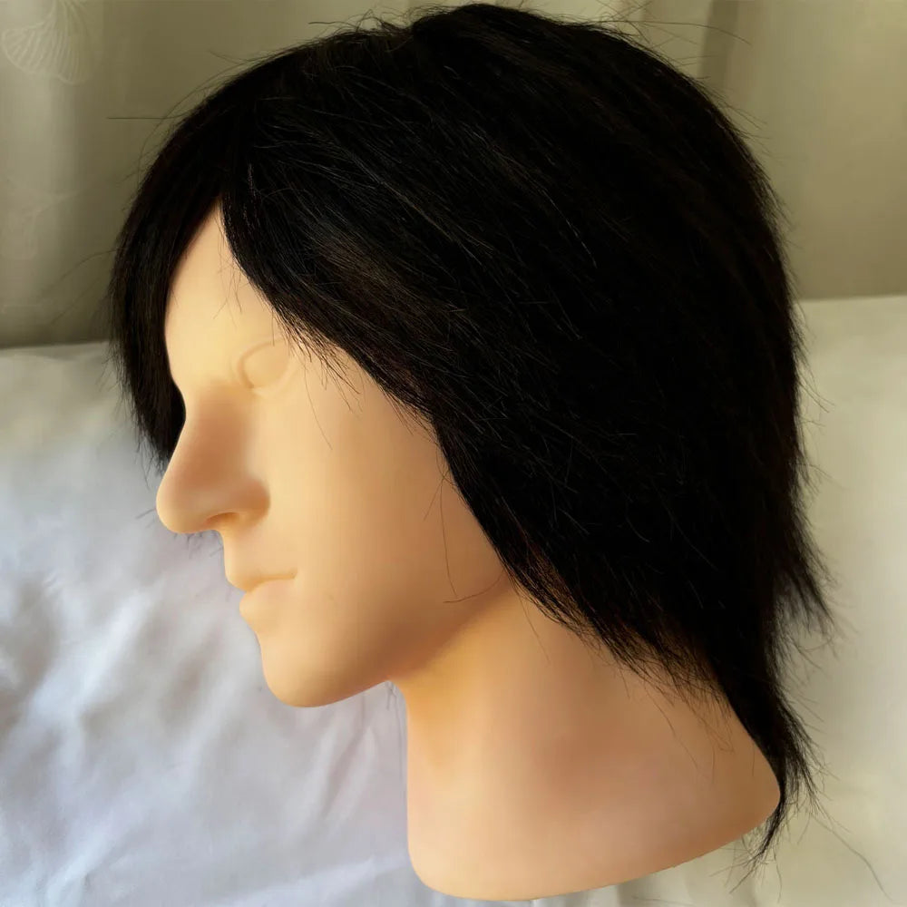 Human Hair Mannequin Head Men's Hairdresser Practice Beauty Styling Training Mannequin Head