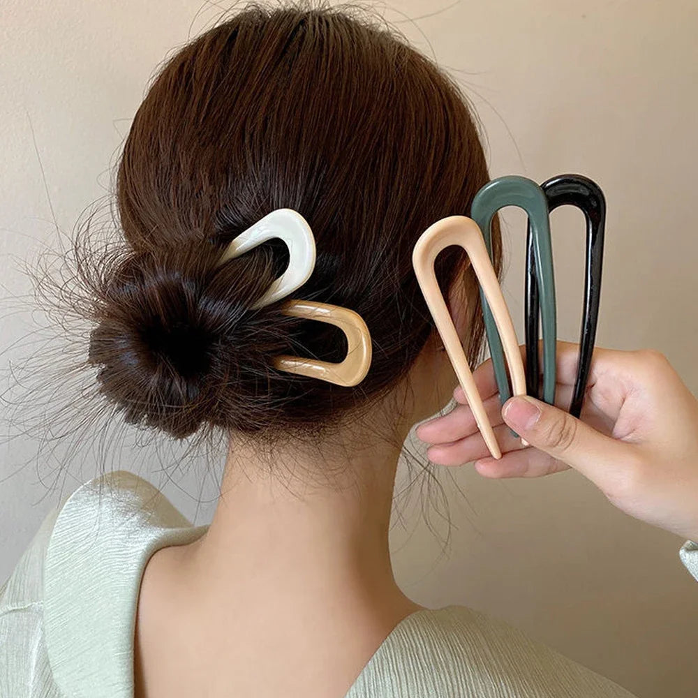 French Styles Wavy U Shaped Hairpins 2 Prong Resin Hair Forks For Buns Chignons Women Girls Party Hairstyle Accessories