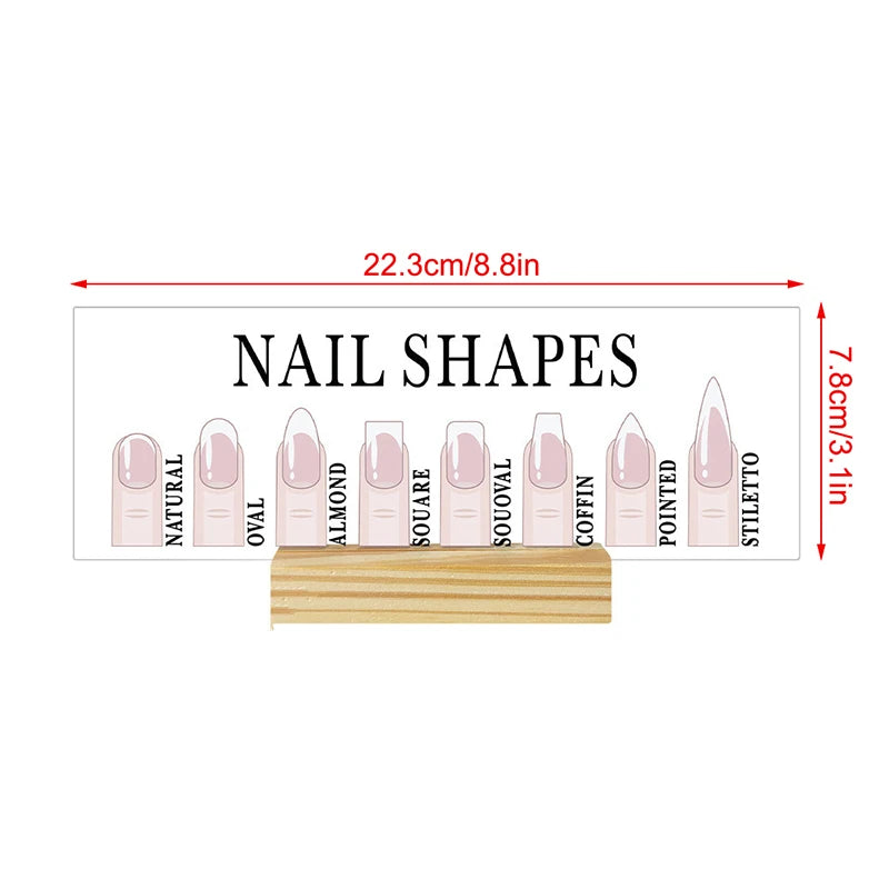 Nail Shapes Display Board With Wood Base Mannequin Fingertips And Nail Shape Guide Static Artwork Sign For Salon Decor