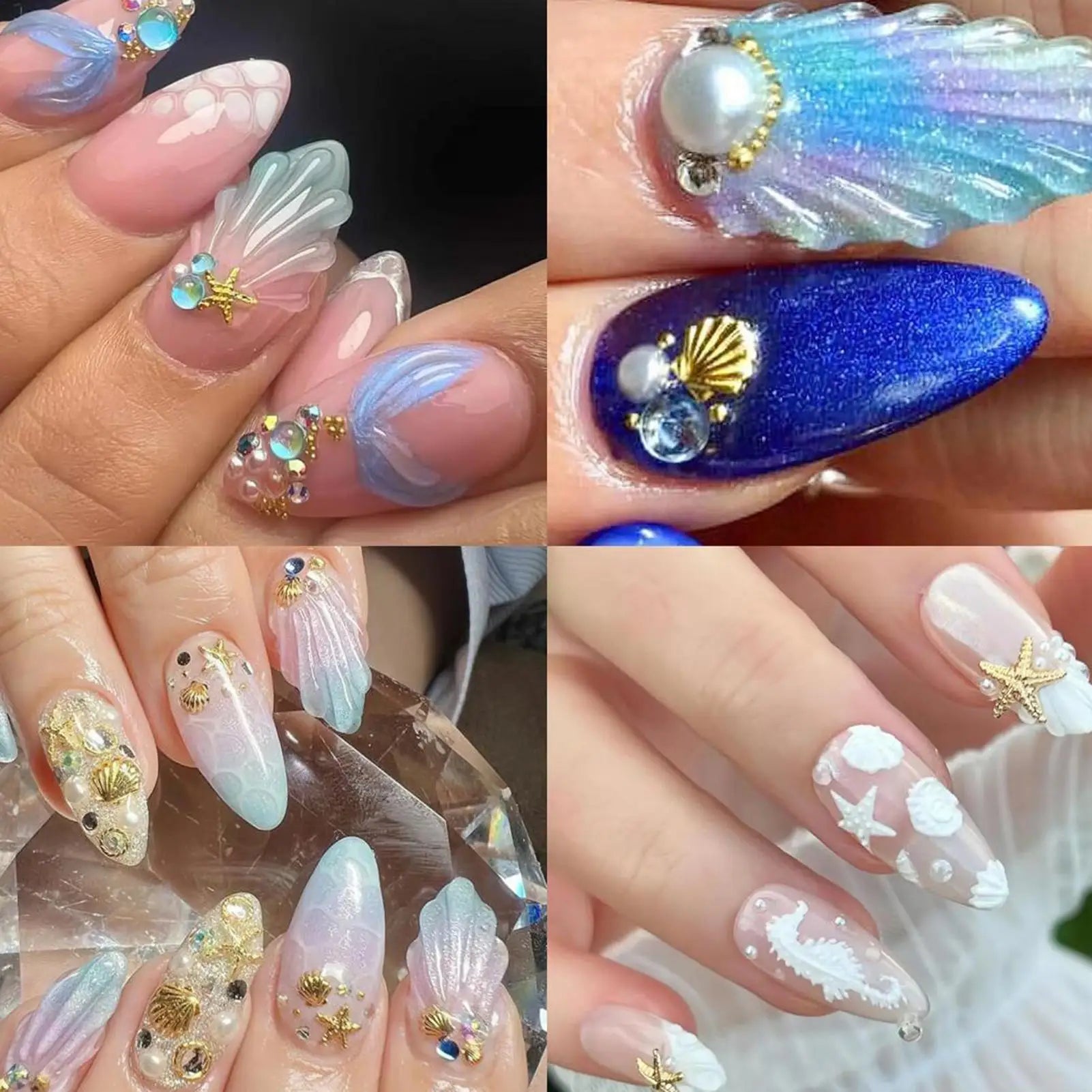 Nails  art Rhinestone 1 Box Gold Silver Metal Rivets Nails Accessories Starfish Conch Jellyfish Nail Ocean Style Nails Art Decor