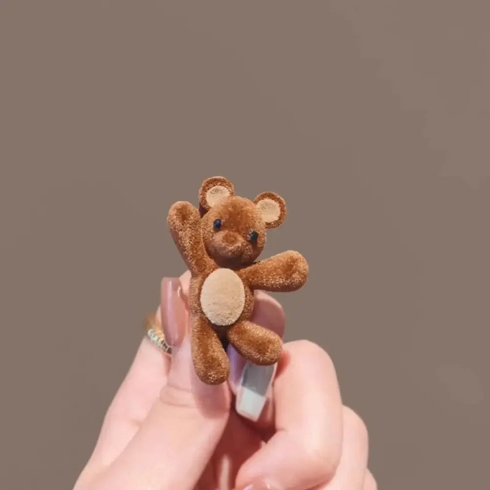 Hair Ornament Cute Design Cartoon Bear Hairpin Lightweight Sweet Style Side Hair Clip Flocking Durable Barrette