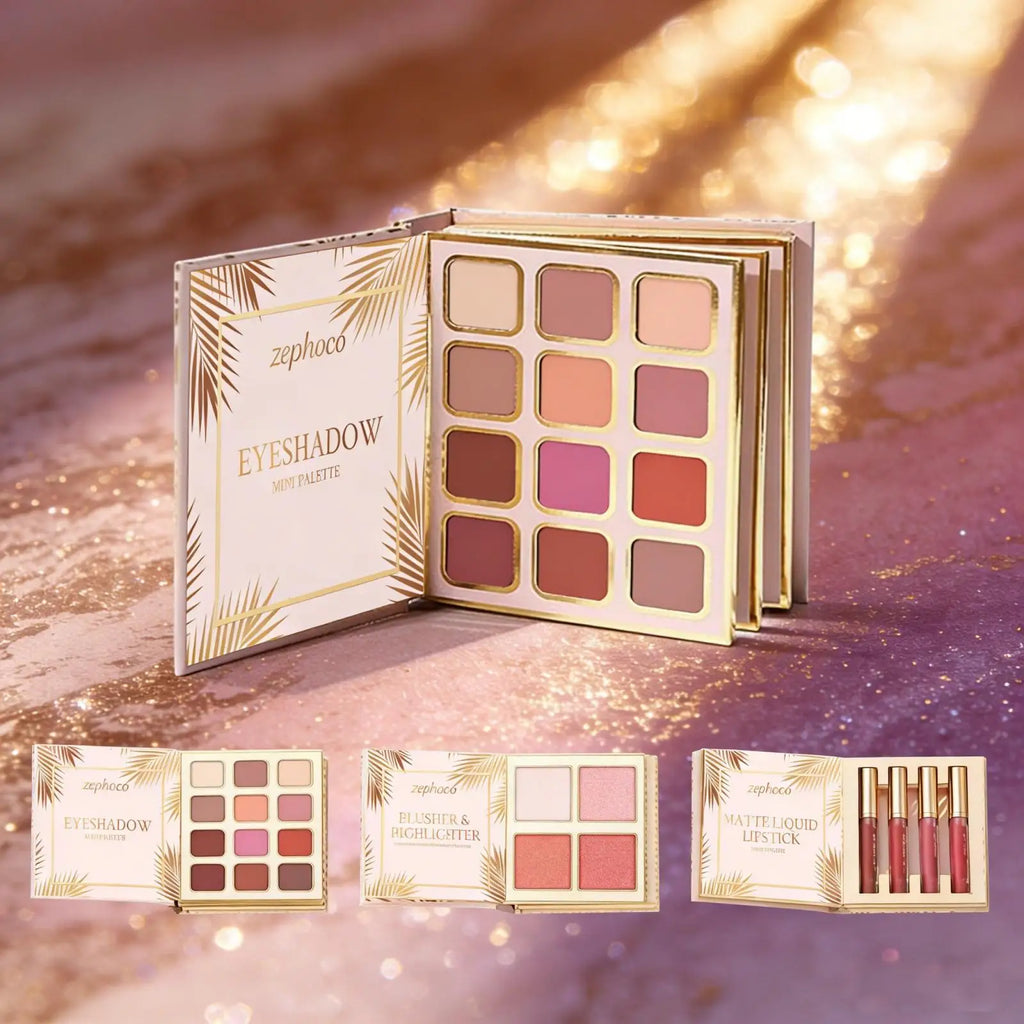 Professional Makeup Palette in Book Style 24-Hour Waterproof Lipstick Powder Blush Bright Colorful Eyeshadow Palette for Travel