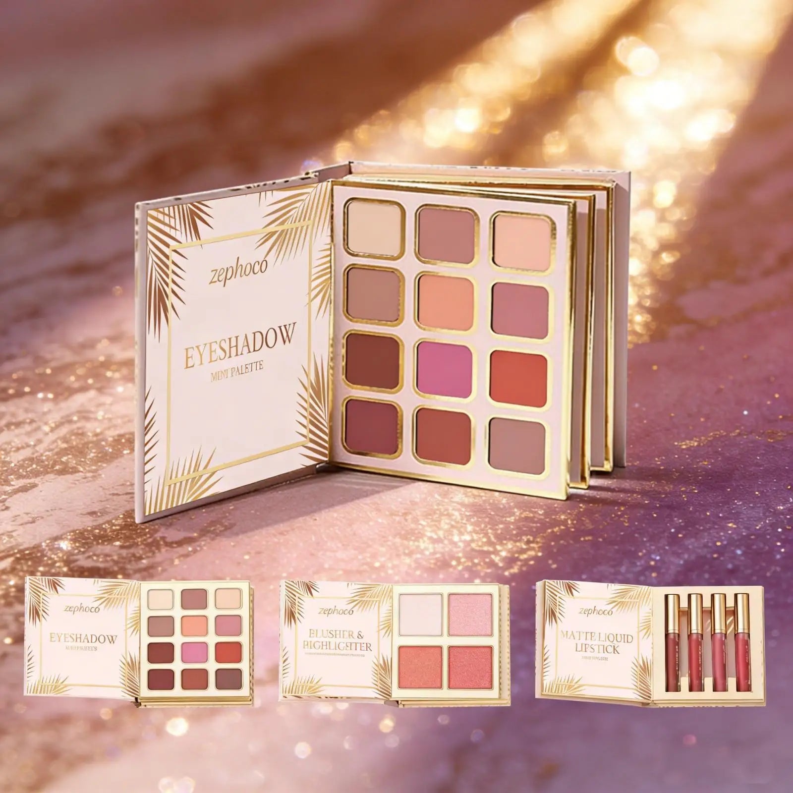 Professional Makeup Palette in Book Style 24-Hour Waterproof Lipstick Powder Blush Bright Colorful Eyeshadow Palette for Travel