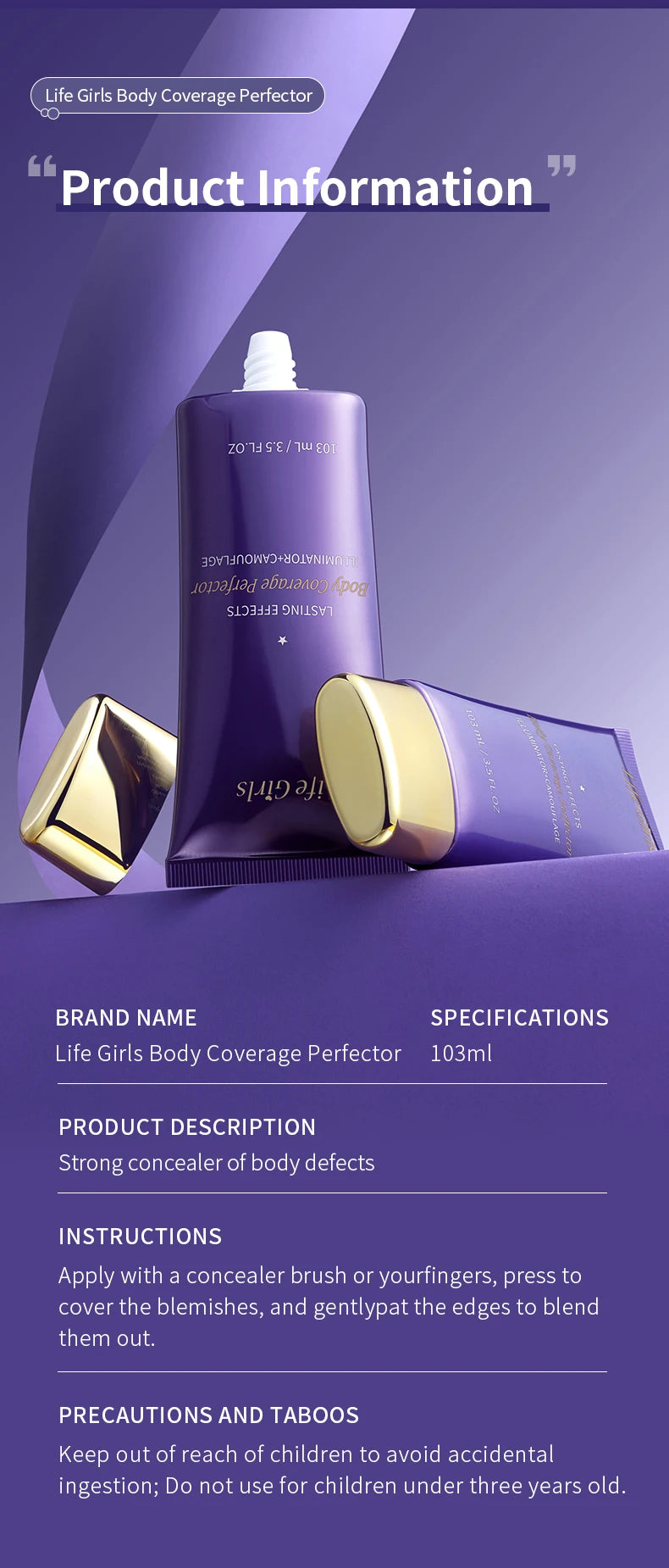 Life Girlsbody Coverage Perfector,Body Foundation Conceals Blemishes Perfectly, Covers Tattoos Without Smudging, and Lasts Long