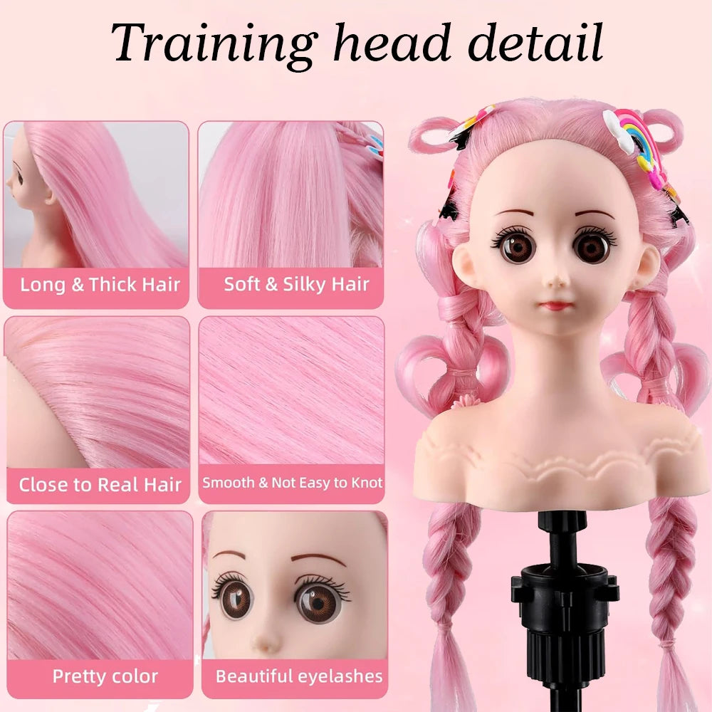Hair Styling Doll Head For Girls Styling Head For Kids Mannequin Head For Hair Styling Braiding Manikin Head With Clamp Holder