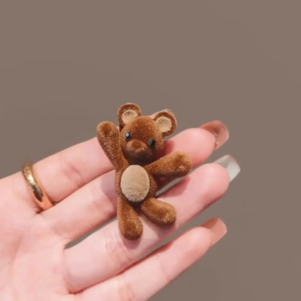 Hair Ornament Cute Design Cartoon Bear Hairpin Lightweight Sweet Style Side Hair Clip Flocking Durable Barrette