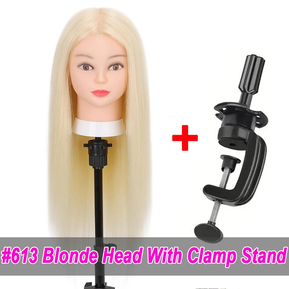 #613 Blonde Hair Cosmetology Mannequin Head With 80% Real Hair Colourful Manikin Practice Headdoll For Curling Styling Training