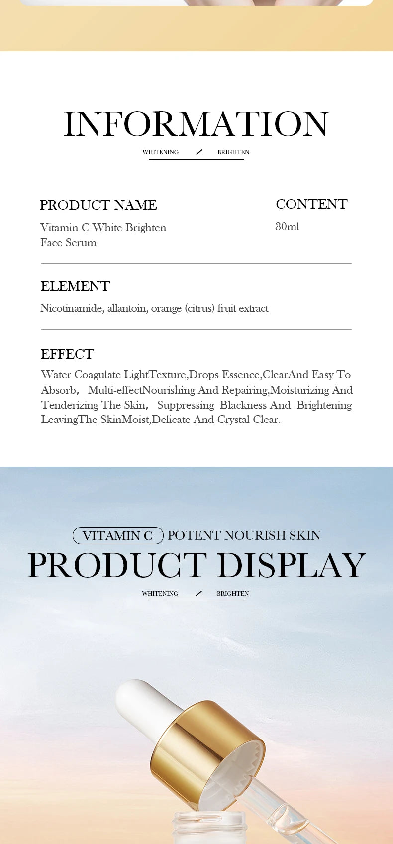 BIOAQUA Vitamin C Face Serum Whitening Moisturizing Anti Wrinkles Anti Wrinkles Anti-Aging Facial Essence for Face Skin Care