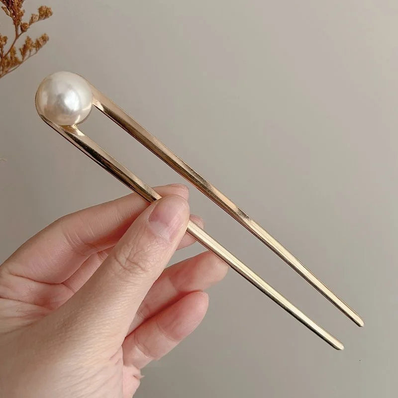 Lazy Hair Styling Tool, Metal Hairpin, Pearl Bun Hairpin, Simple U-Shaped Hair Comb for Bun Hairstyles