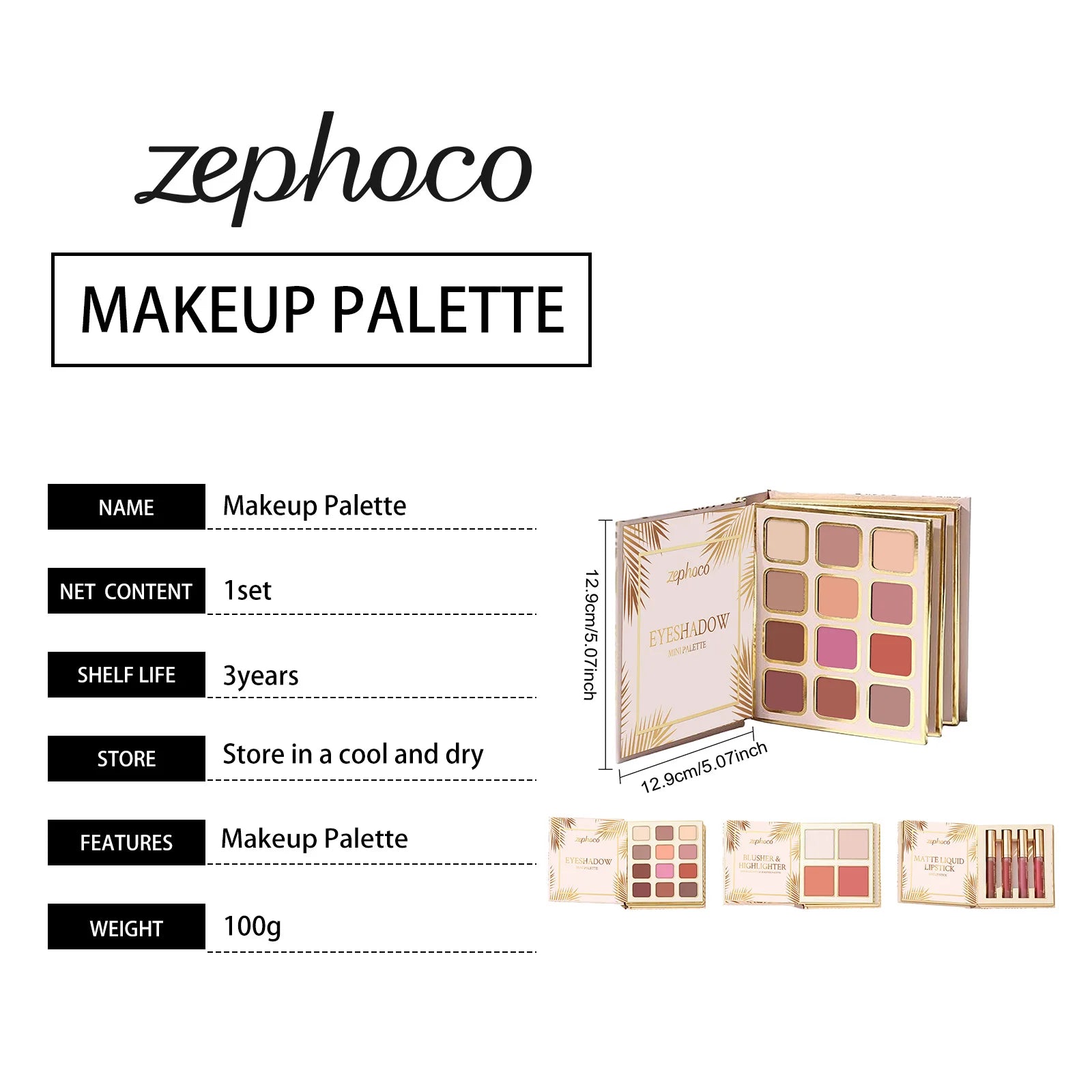 Professional Makeup Palette in Book Style 24-Hour Waterproof Lipstick Powder Blush Bright Colorful Eyeshadow Palette for Travel