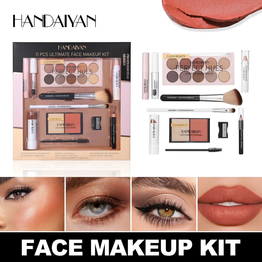 Professional Makeup Kit 11 Pieces Shadow Contour Blusher Set Waterproof Highly Pigmented Smudge Proof Face Cosmetics Collection