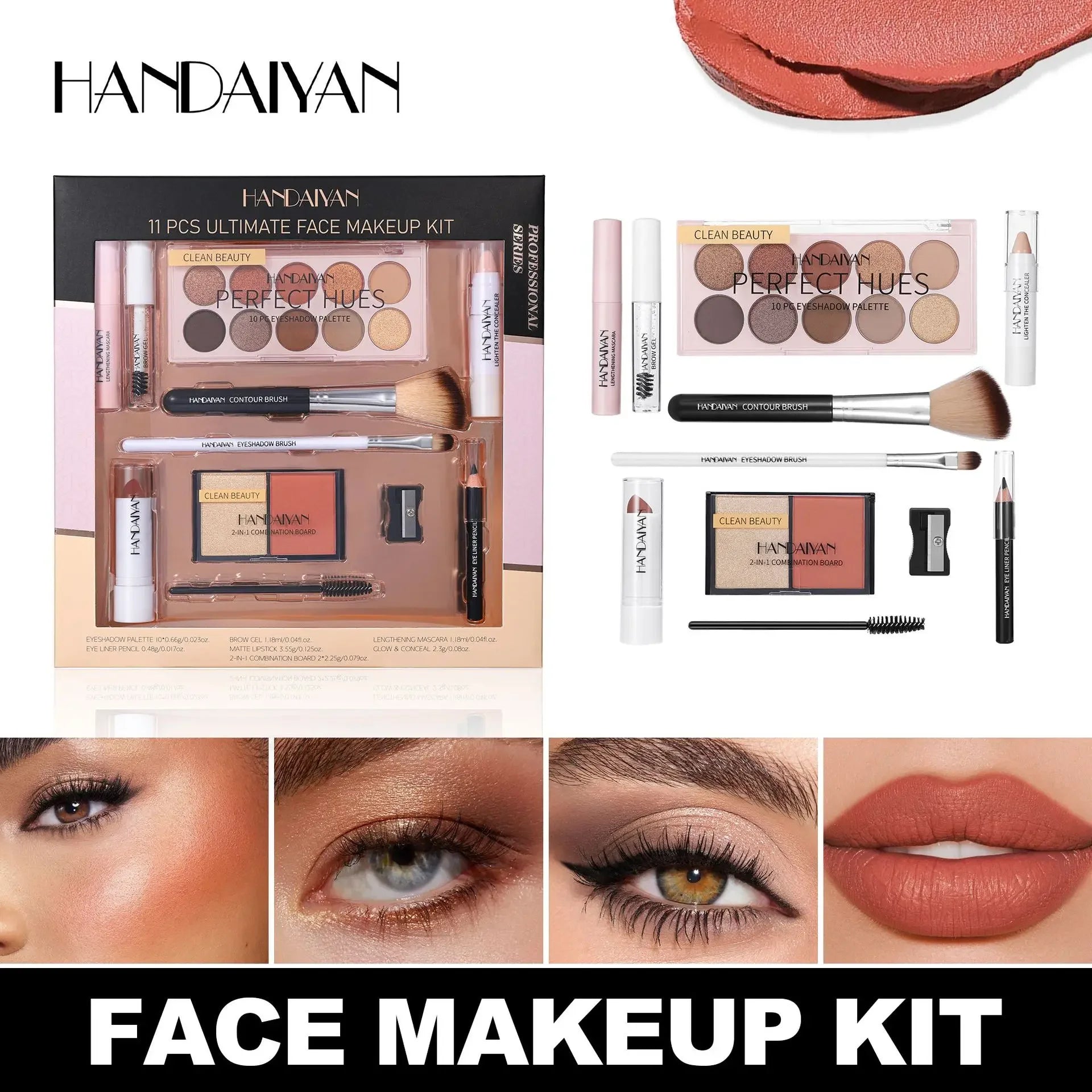 Professional Makeup Kit 11 Pieces Shadow Contour Blusher Set Waterproof Highly Pigmented Smudge Proof Face Cosmetics Collection