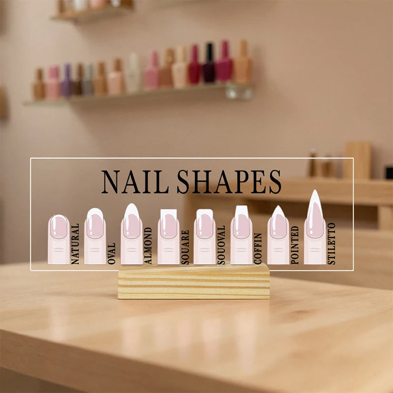 Nail Shapes Display Board With Wood Base Mannequin Fingertips And Nail Shape Guide Static Artwork Sign For Salon Decor