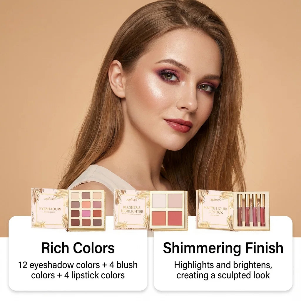 Professional Makeup Palette in Book Style 24-Hour Waterproof Lipstick Powder Blush Bright Colorful Eyeshadow Palette for Travel