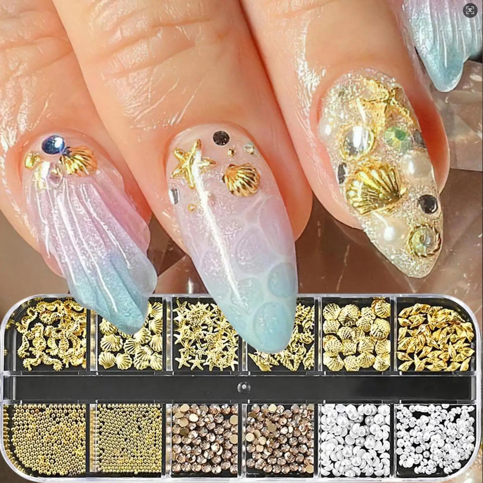 Nails  art Rhinestone 1 Box Gold Silver Metal Rivets Nails Accessories Starfish Conch Jellyfish Nail Ocean Style Nails Art Decor