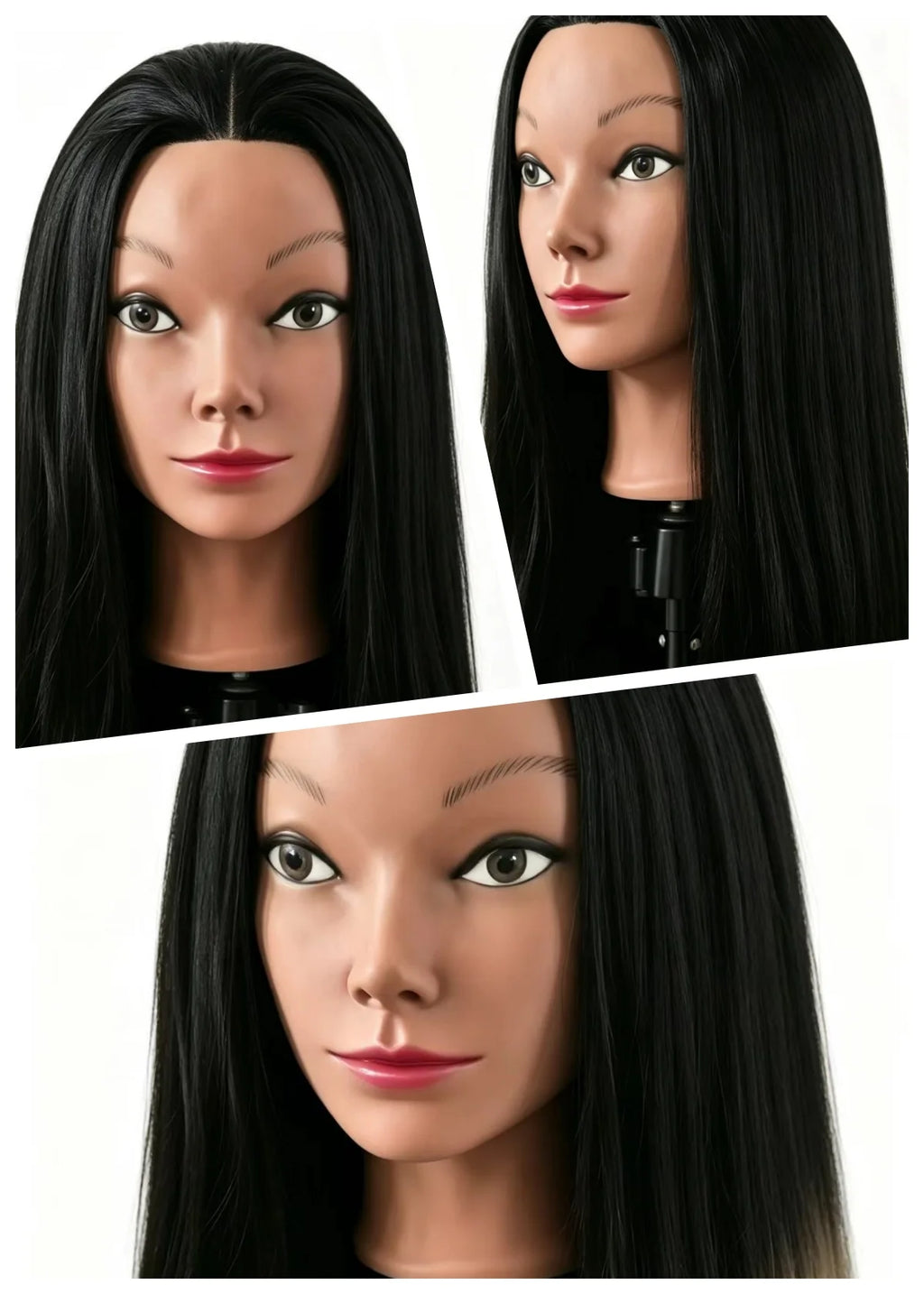 26" Long Black Hair Synthetic Training Head | Free Stand, for Curling, Braiding, Updos & Trimming