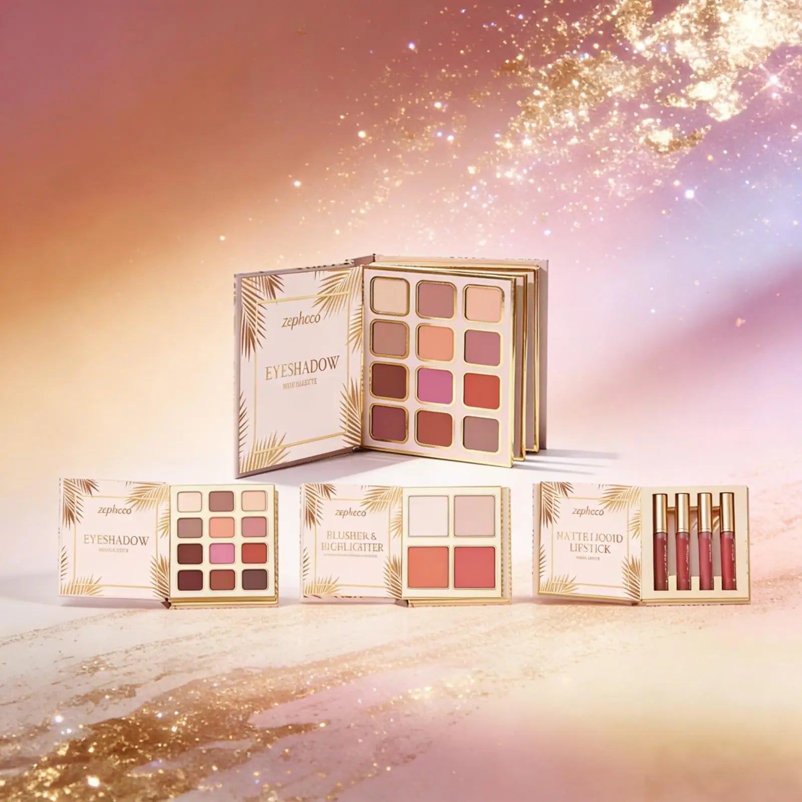 Professional Makeup Palette in Book Style 24-Hour Waterproof Lipstick Powder Blush Bright Colorful Eyeshadow Palette for Travel