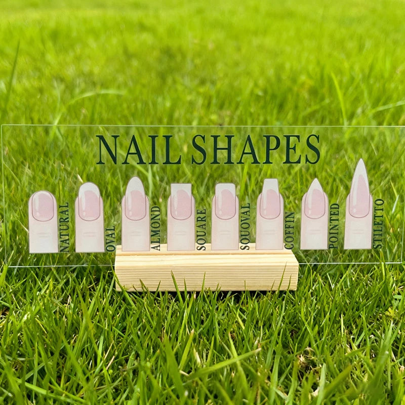 Nail Shapes Display Board With Wood Base Mannequin Fingertips And Nail Shape Guide Static Artwork Sign For Salon Decor