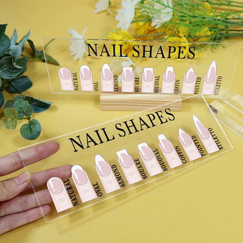 Nail Shapes Display Board With Wood Base Mannequin Fingertips And Nail Shape Guide Static Artwork Sign For Salon Decor