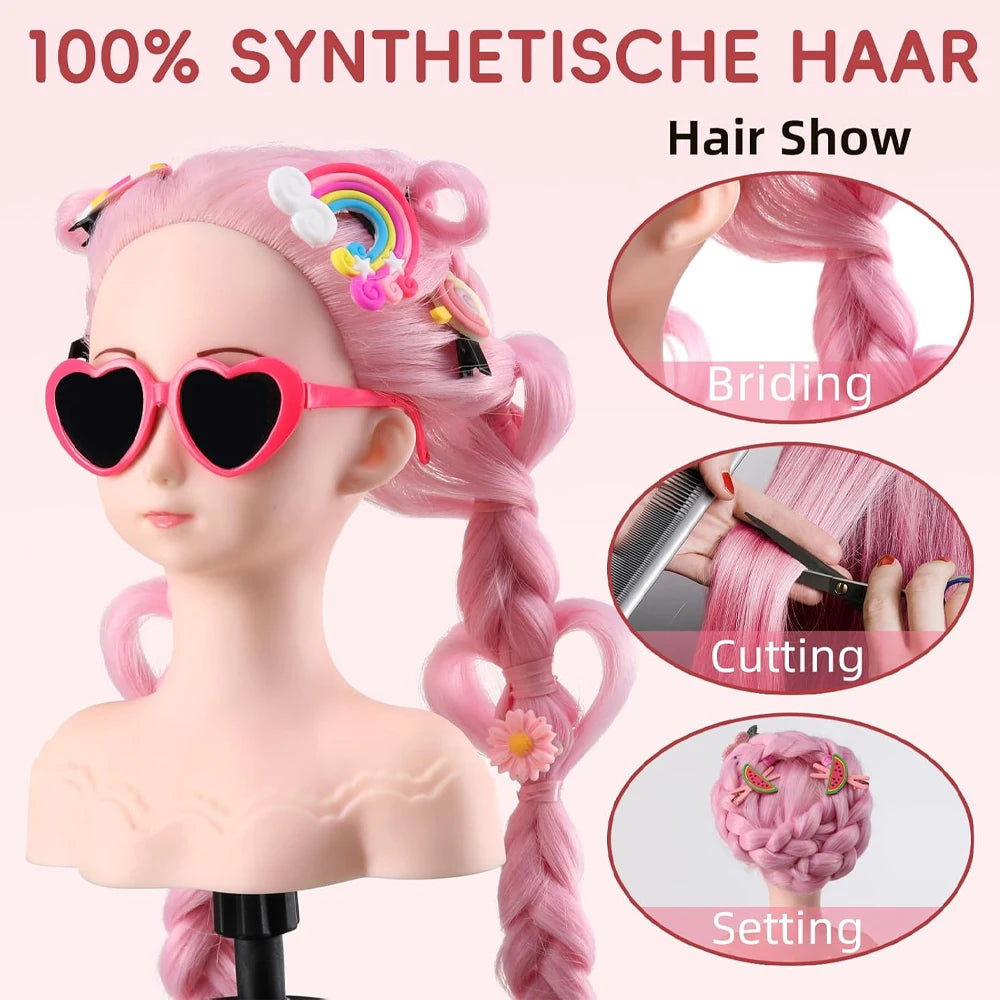 Hair Styling Doll Head For Girls Styling Head For Kids Mannequin Head For Hair Styling Braiding Manikin Head With Clamp Holder