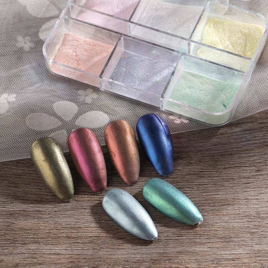 Moonlight Mirror Nails Powder Metallic Chrome Effect Pigments Gel Polish Laser Dust Glitter Aurora Shiny Pearl Nail Manicure Dec