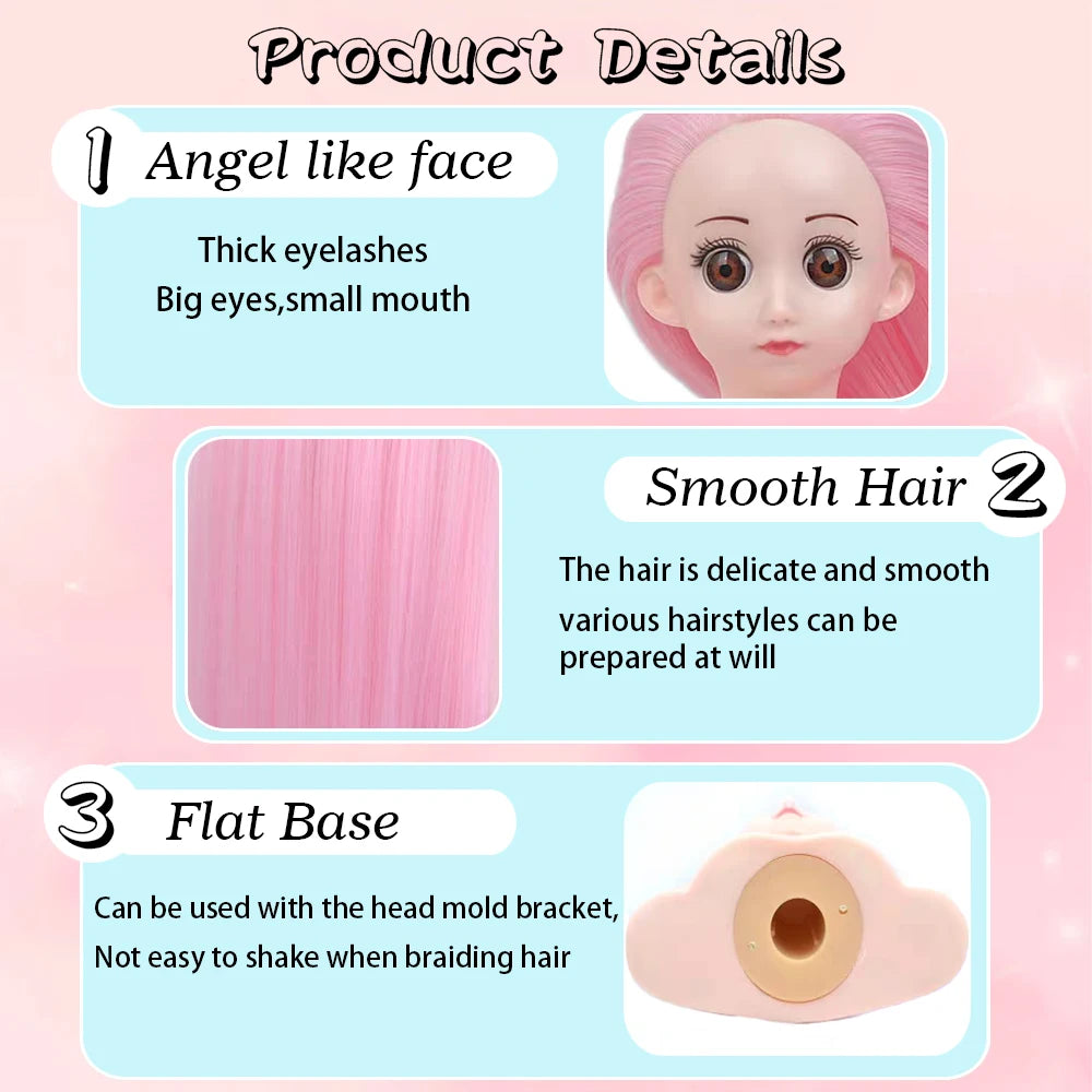Hair Styling Doll Head For Girls Styling Head For Kids Mannequin Head For Hair Styling Braiding Manikin Head With Clamp Holder