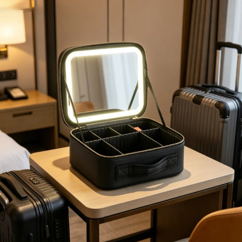 Makeup Train Case with Mirror, Waterproof Portable Cosmetic Organizer with Adjustable Dividers, Ideal Gift