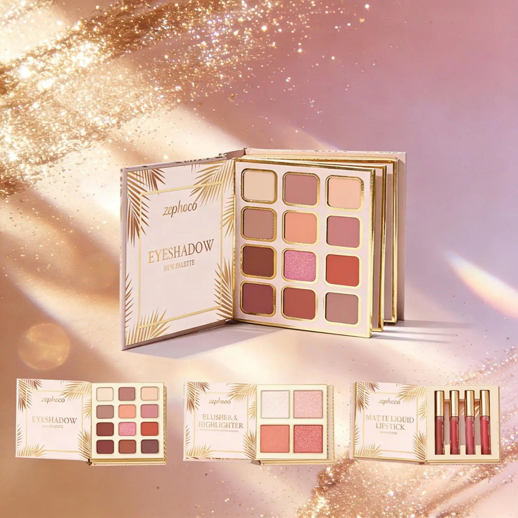 Professional Makeup Palette in Book Style 24-Hour Waterproof Lipstick Powder Blush Bright Colorful Eyeshadow Palette for Travel