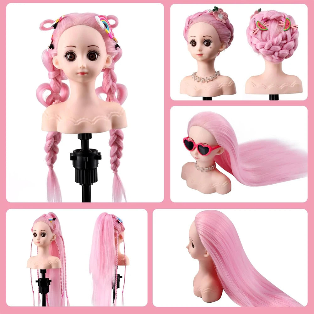 Hair Styling Doll Head For Girls Styling Head For Kids Mannequin Head For Hair Styling Braiding Manikin Head With Clamp Holder