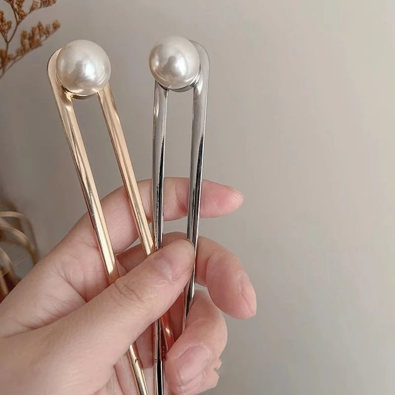 Lazy Hair Styling Tool, Metal Hairpin, Pearl Bun Hairpin, Simple U-Shaped Hair Comb for Bun Hairstyles