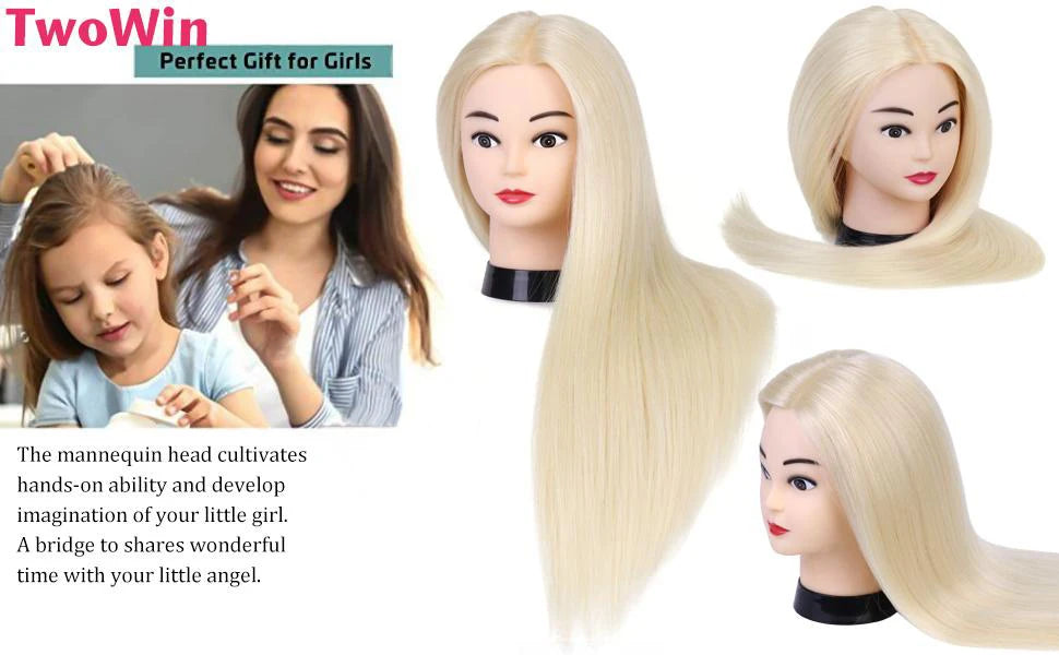 80% Real Hair Mannequin Head 24'' Hair Hairdresser Training Head With Clamp Manikin Cosmetology Doll Head For Braiding Curling