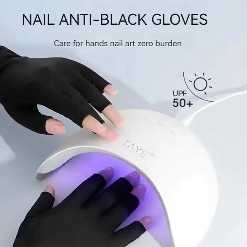 Nail Tools Anti-ultraviolet Uv Gloves Sun Black Half Exposed  Short Section Gloves Half Exposed Fingertips Phototherapy Gloves